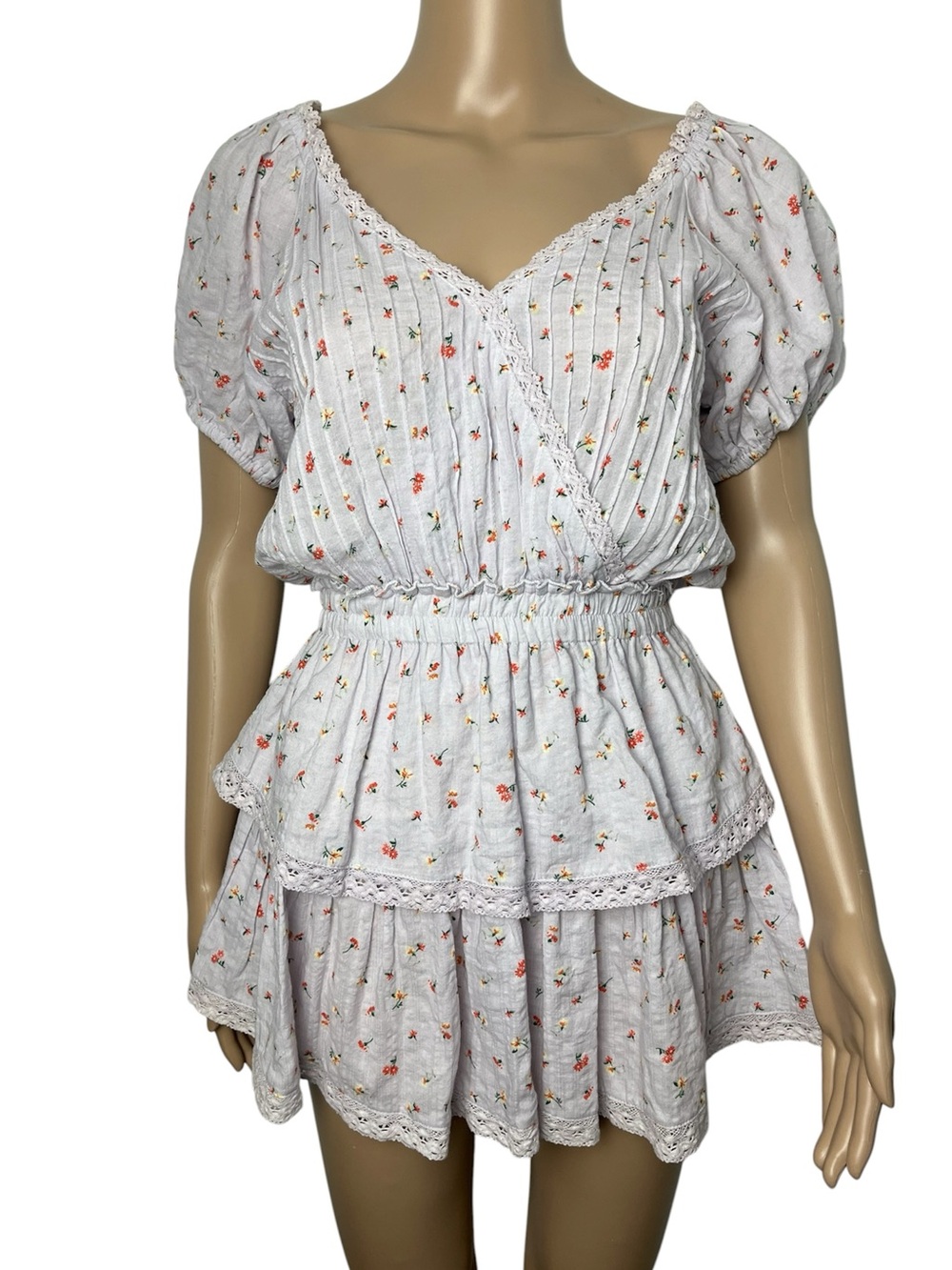 The Impeccable Pig Tiered Floral Print Ruffle Puff Sleeve Summer Mini Dress